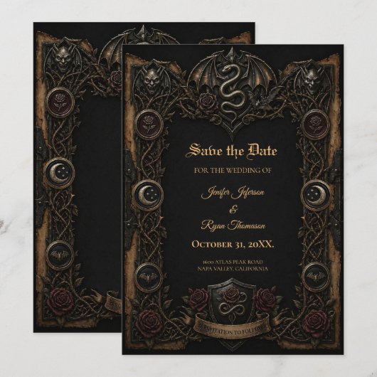 Dunkle Gothic Save-the-Date-Einladung Einladung (Vorne/Hinten)