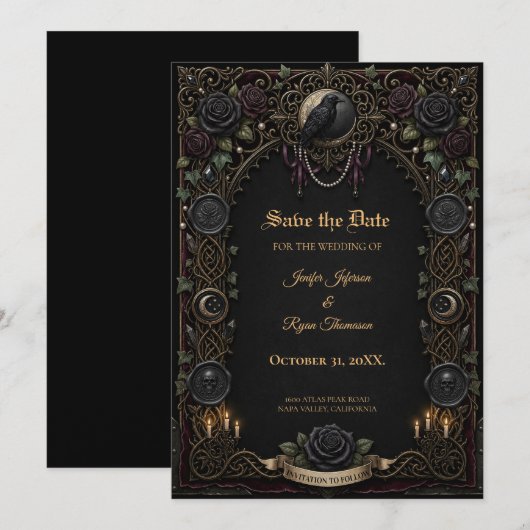 Dunkle Gothic Save-the-Date-Einladung Einladung (Vorne/Hinten)