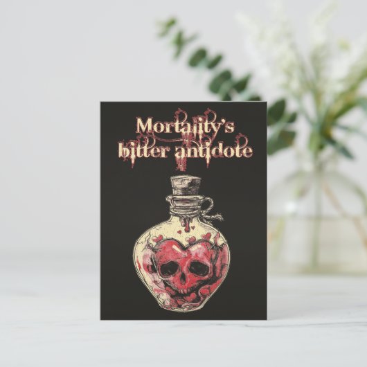 Dunkle Gothic Skull Herz Liebe Tränke Postkarte (Stehend Vorderseite)