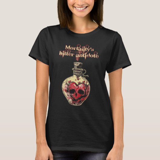 Dunkle Gothic Skull Herz Liebe Tränke T-Shirt (Vorderseite)
