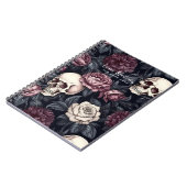 Dunkle Gothic Skulls Mauve Floral Botanicals Notizblock (Linke Seite)