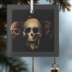 Dunkle Gothic-Totenköpfe Menschliche schwarze Drei Ornament Aus Glas
