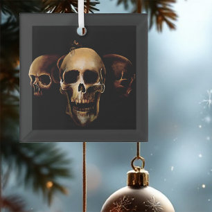 Dunkle Gothic-Totenköpfe Menschliche schwarze Drei Ornament Aus Glas