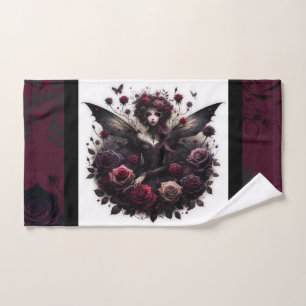 Dunkle Gothic-Wald-Feenvolantillen Rosen Burgunder Badhandtuch Set