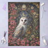 Dunkle gothic weiße Eule florale abstrakte Kunst Seidenpapier (Basteln)