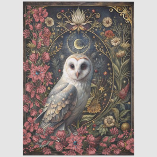 Dunkle gothic weiße Eule florale abstrakte Kunst Seidenpapier (Vorderseite)