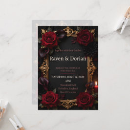 Dunkle gothicrote Rosen Goldrahmen Hochzeitseinlad Einladung