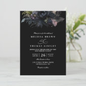 Dunkle gothische florale schwarze elegante QR-Code Einladung (Stehend Vorderseite)