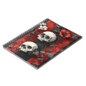 Dunkle gothische florale Totenköpfe Rot & Schwarz Notizblock (Linke Seite)