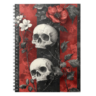 Dunkle gothische florale Totenköpfe Rot & Schwarz  Notizblock