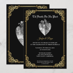 Dunkle gothische Halloween-Skelett-Hochzeitseinlad Einladung