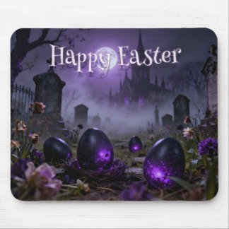 Dunkle gothische Oster Szene mit leuchtenden Eiern Mousepad