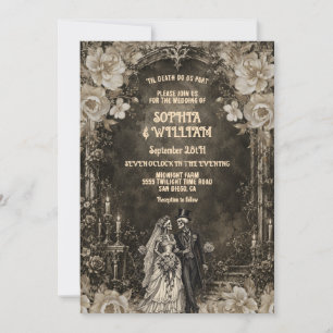 Dunkle gothische Skelett-Brautpaar-Hochzeitseinlad Einladung