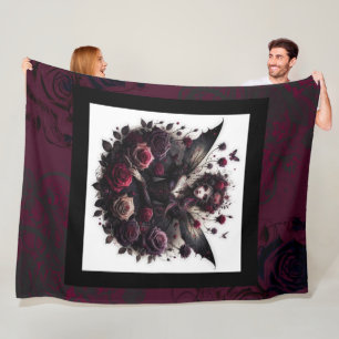 Dunkle gothische Wald-Fee Blumen Rosen Burgunderro Fleecedecke