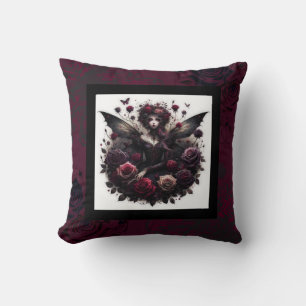 Dunkle gothische Wald-Fee-Blumen-Rosen Burgunderro Kissen