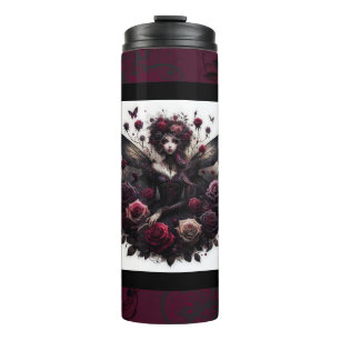 Dunkle gothische Waldfee Florale Rosen Burgunderro Thermosbecher