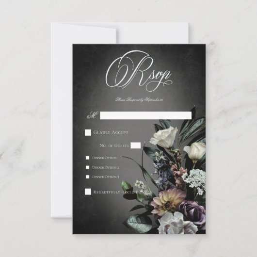 Dunkle Gotik mysteriös Mute Bloral Blur Dinner RSVP Karte (Vorderseite)