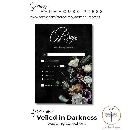 Dunkle Gotik mysteriös Mute Floral Dinner RSVP Karte