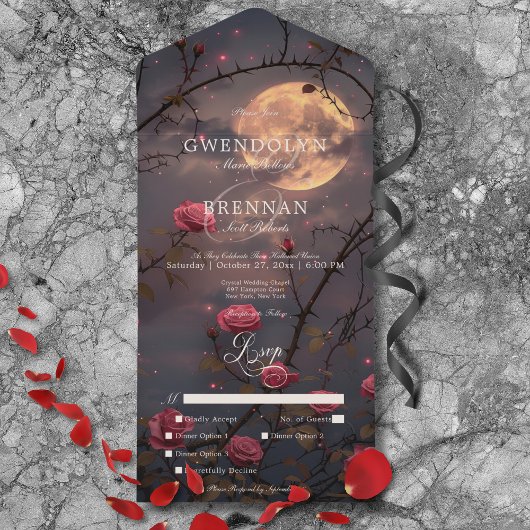 Dunkle Gotik Vollmond- und Blutabend-Rote Rose All In One Einladung