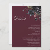 Dunkle gotische Blüte bis zum Tod Hochzeitsdetails Einladung (Rückseite)