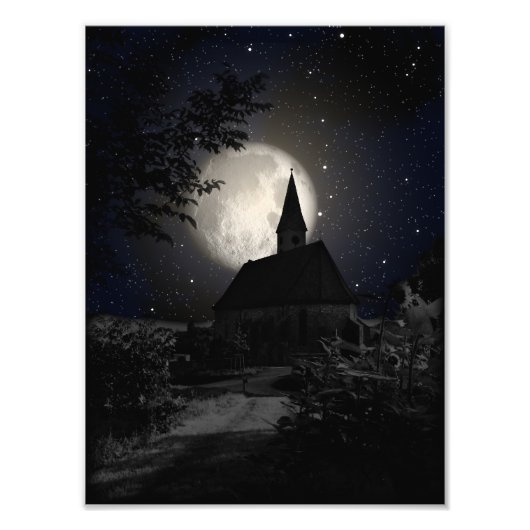 Dunkle gotische Burg im Mondlicht Fotodruck (Vorne)