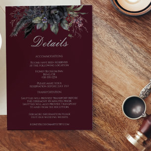 Dunkle gotische florale Burgundy Formal Wedding De Begleitkarte