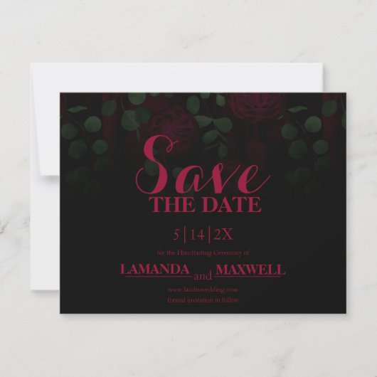 Dunkle gotische Fuchsia-Blumenhochzeit rettet das  Save The Date (Vorderseite)