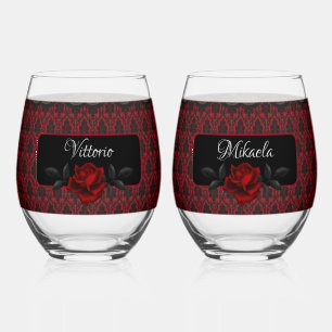 Dunkle Gotische Rose Hochzeit Weinglas Ohne Stiel