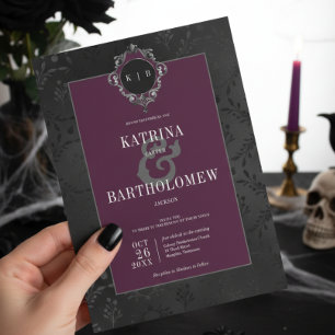Dunkle gotische schwarze Blumen Satin Damast Wein Einladung