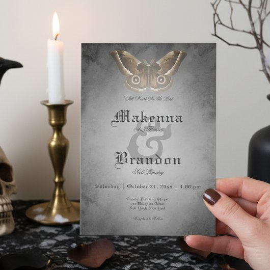 Dunkle gotische Schwarze Wasserfarbe Braun Moth We Einladung