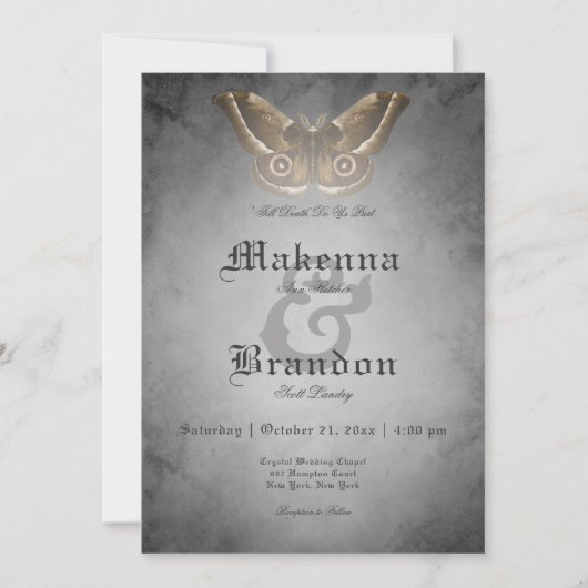 Dunkle gotische Schwarze Wasserfarbe Braun Moth We Einladung (Vorderseite)