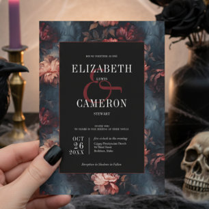 Dunkle gotische Vintage rote und rosa Blumenhochze Einladung