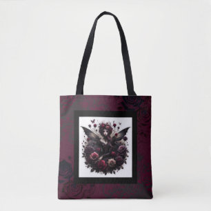 Dunkle gotische Waldfee Blumen Rosen Burgunderrot Tasche
