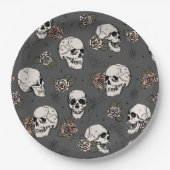 Dunkle graue Gothic-Skulle und Rose Halloween Pappteller (Vorderseite)