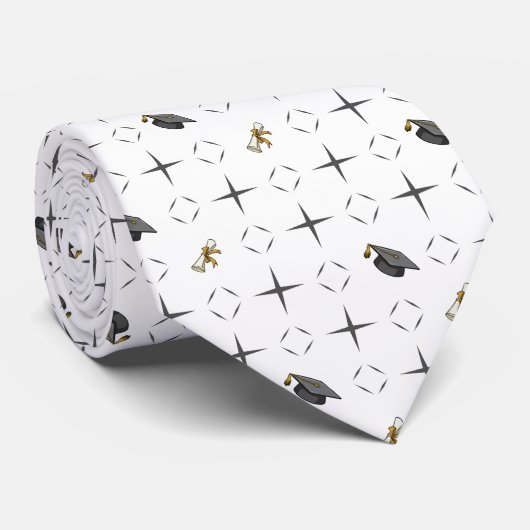 Dunkle Gray Graduation Caps und Diplommuster Krawatte (Gerollt)