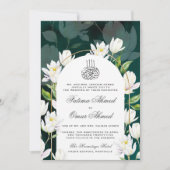 Dunkle grüne botanisch-islamische Hochzeit Einladung (Vorderseite)