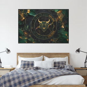 Dunkle grüne Farbe Grunge Bull Design Leinwanddruck