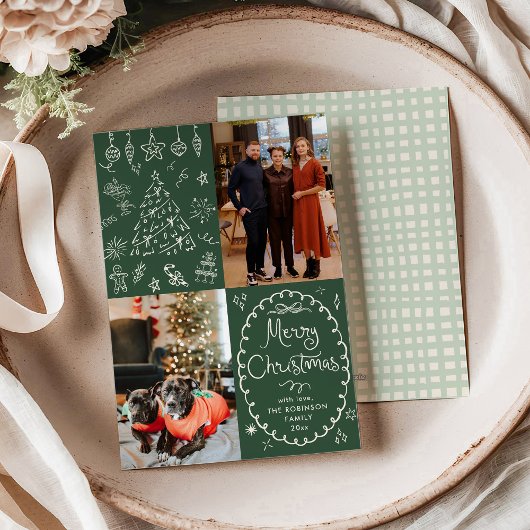 Dunkle grüne Hand gezeichnet Frohe Weihnachten 2 F