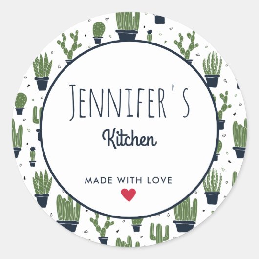 Dunkle grüne Kaktus Wüstenmuster Küche Runder Aufkleber (Vorderseite)