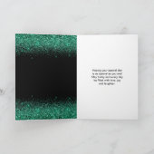 Dunkle grüne Kleidung Imitate Glitzer Quinceanera Karte (Innenseite)