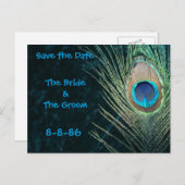 Dunkle grüne Pfauenfedern Save the Date Ankündigungspostkarte (Vorne/Hinten)