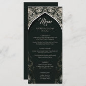 Dunkle grüne Regal Silver Blüh Hochzeit Menükarte (Vorne/Hinten)