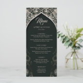 Dunkle grüne Regal Silver Blüh Hochzeit Menükarte (Stehend Vorderseite)