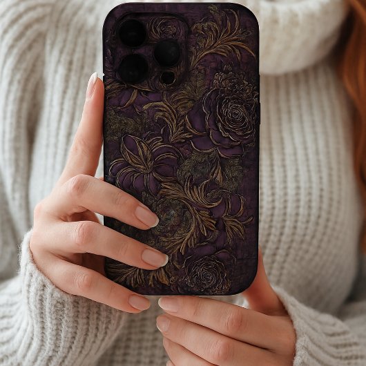 Dunkle Grunge Ästhetik Gothic Violet Gold Floral iPhone Hülle