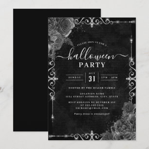 Dunkle Gruselige Florale Rose Halloween-Party Einladung