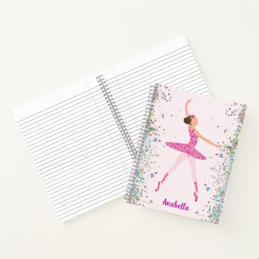 Dunkle Haare Rosa Glitzer Kleid Ballerina Rosa Kro Notizblock (Innenseite)