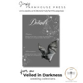 Dunkle Halloween Glam Bat & Diamonds Hochzeitsdeta Begleitkarte