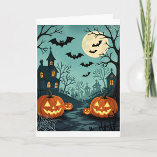 Dunkle Halloween-Landschaft mit Fledermäusen & Spi Karte
