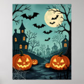 Dunkle Halloween-Landschaft mit Fledermäusen & Spi Poster (Vorne)