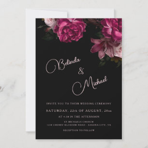 Dunkle handgezeichnete Rosen Foto-Hochzeit Einladung
